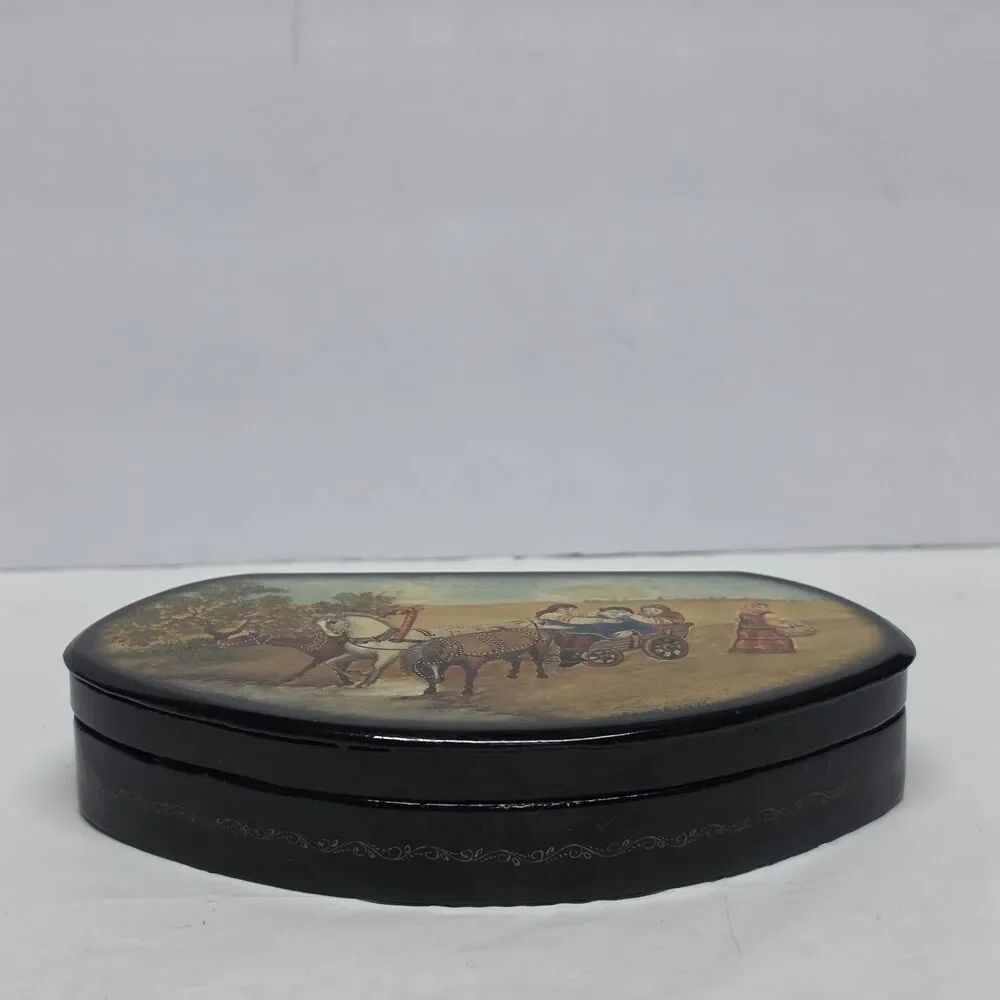 Vintage 90s Fedoskino Russian Lacquer Handpainted Box Summertime In Village